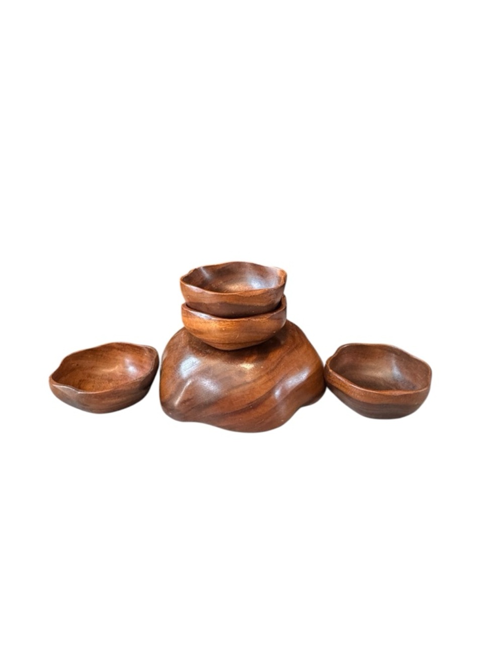 Vintage 5 Piece Monkey Pod Wood Salad Set Made In Philippines Retro Mid Century